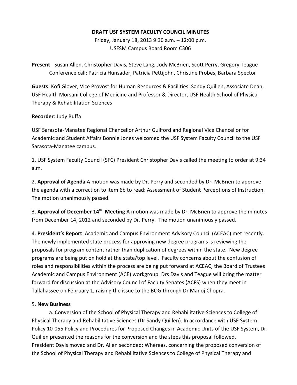 Draft Usf System Faculty Council Minutes