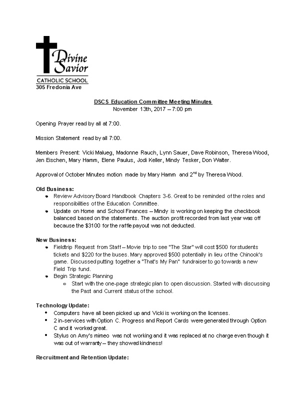 DSCS Education Committee Meeting Minutes