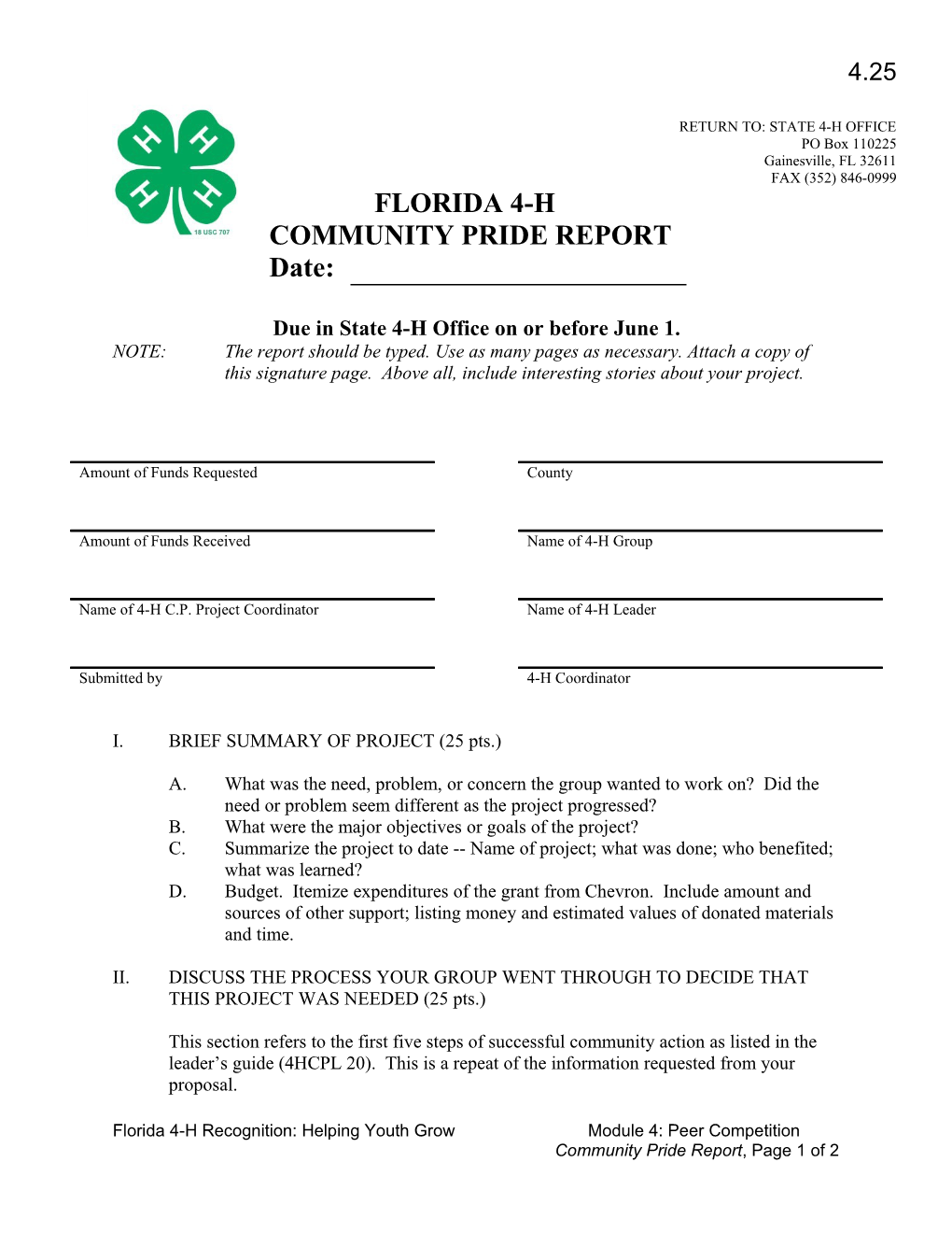 Due in State 4-H Office on Or Before June 1