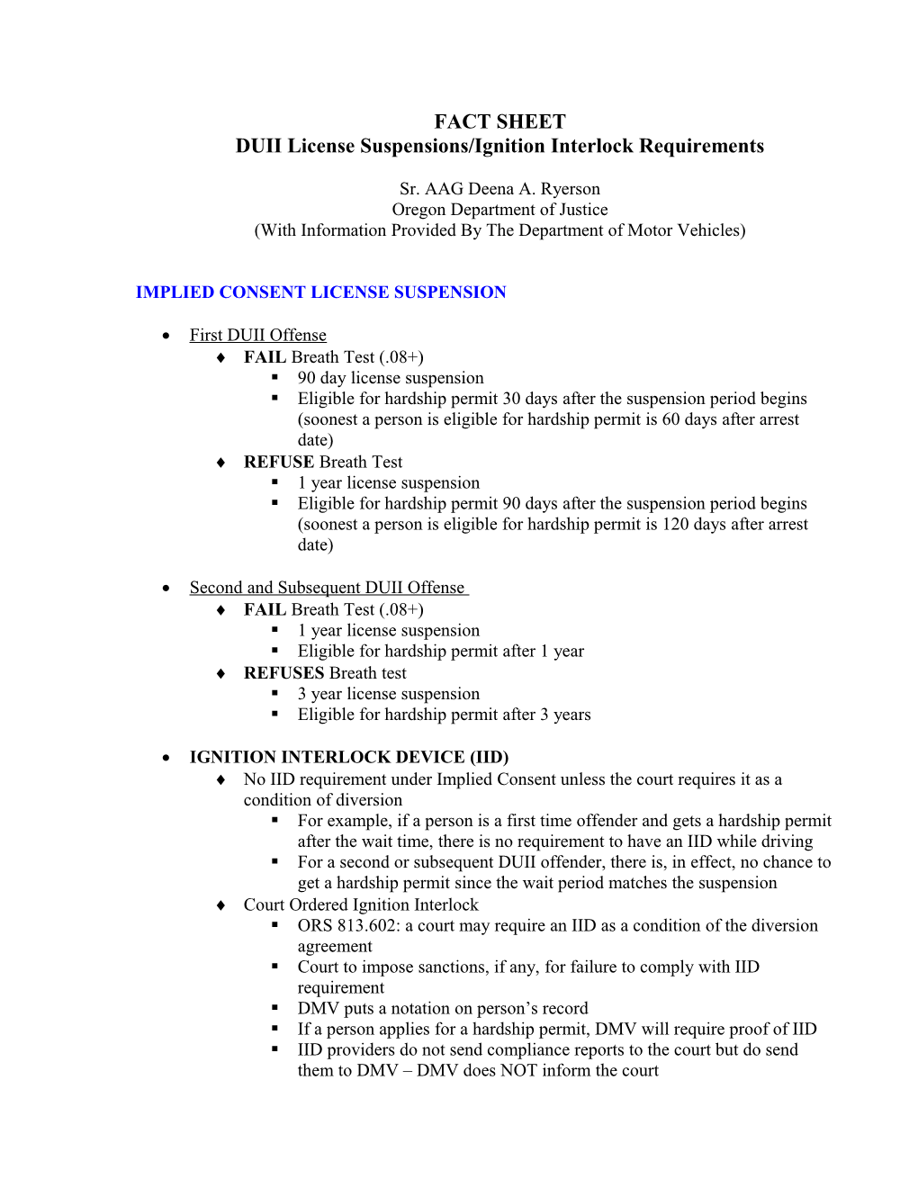 DUII License Suspensions/Ignition Interlock Requirements