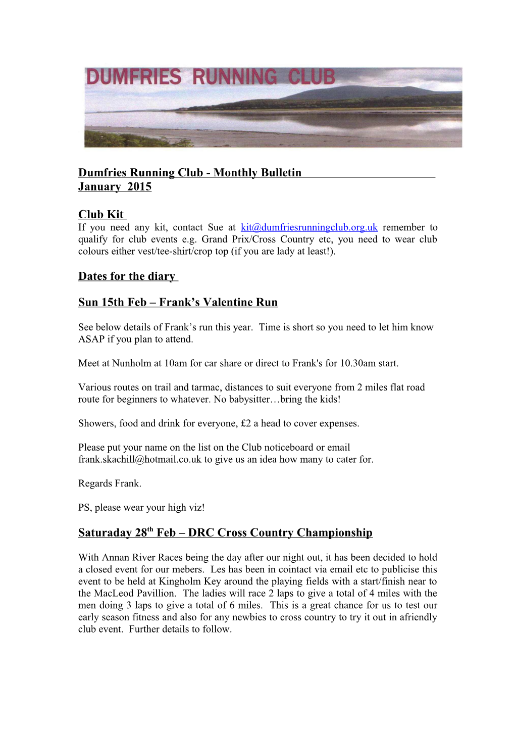 Dumfries Running Club - Monthly Bulletin January 2015
