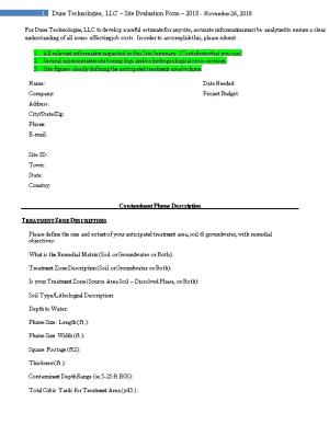 Dune Technologies, LLC Site Evaluation Form - 2014