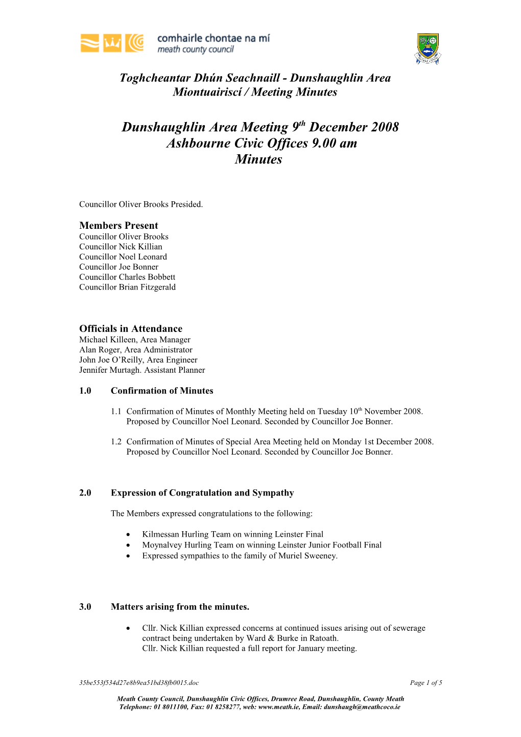 Dunshaughlin Area Meeting 12Th November 2007