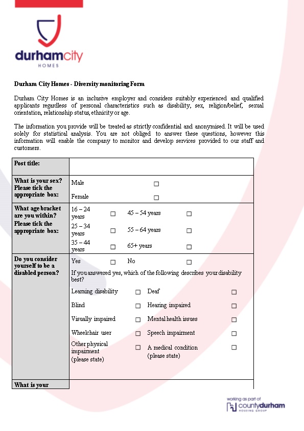 Durham City Homes - Diversity Monitoring Form