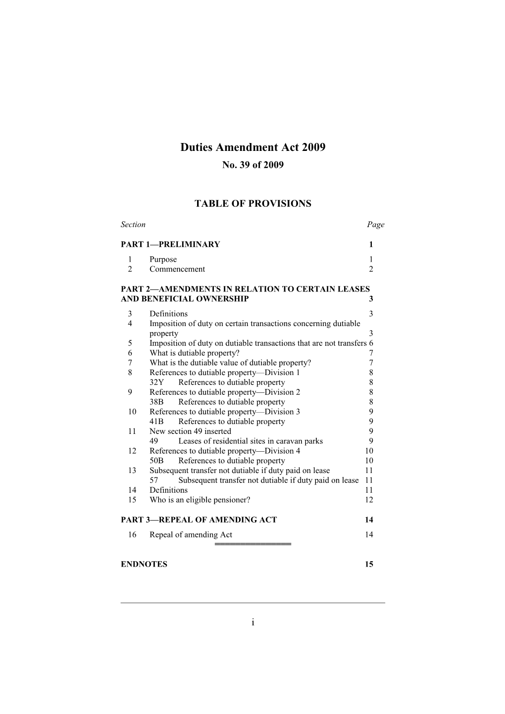 Duties Amendment Act 2009