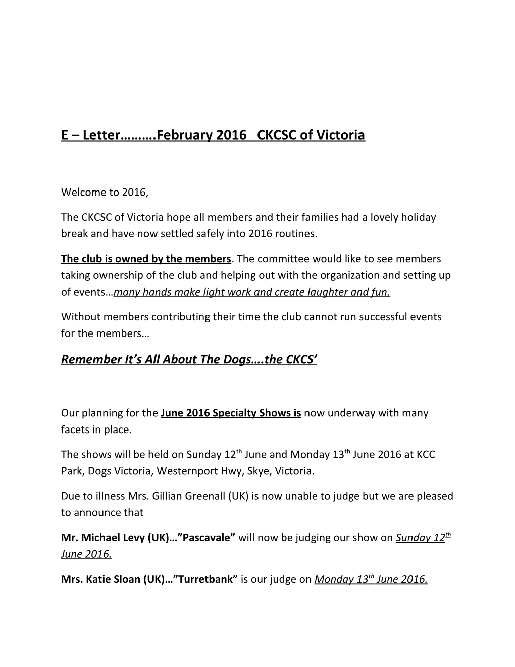 E Letter .February 2016 CKCSC of Victoria