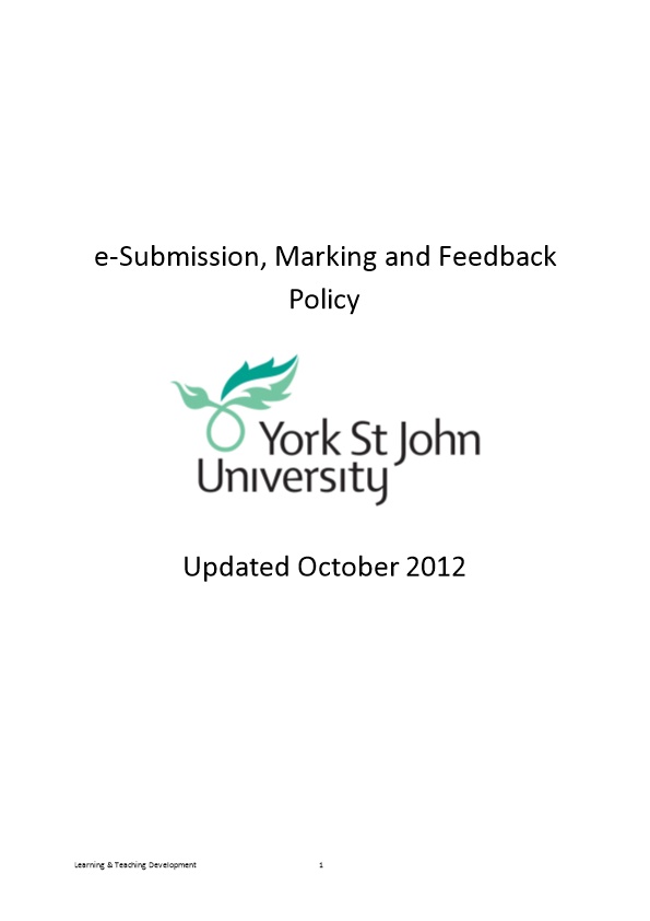 E-Submission, Marking and Feedback Policy