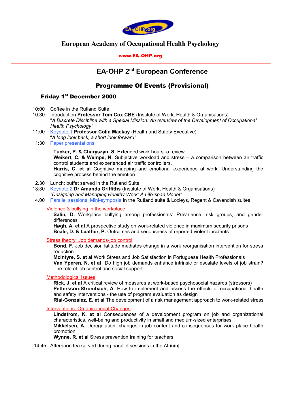 EA-OHP 2Nd European Conference