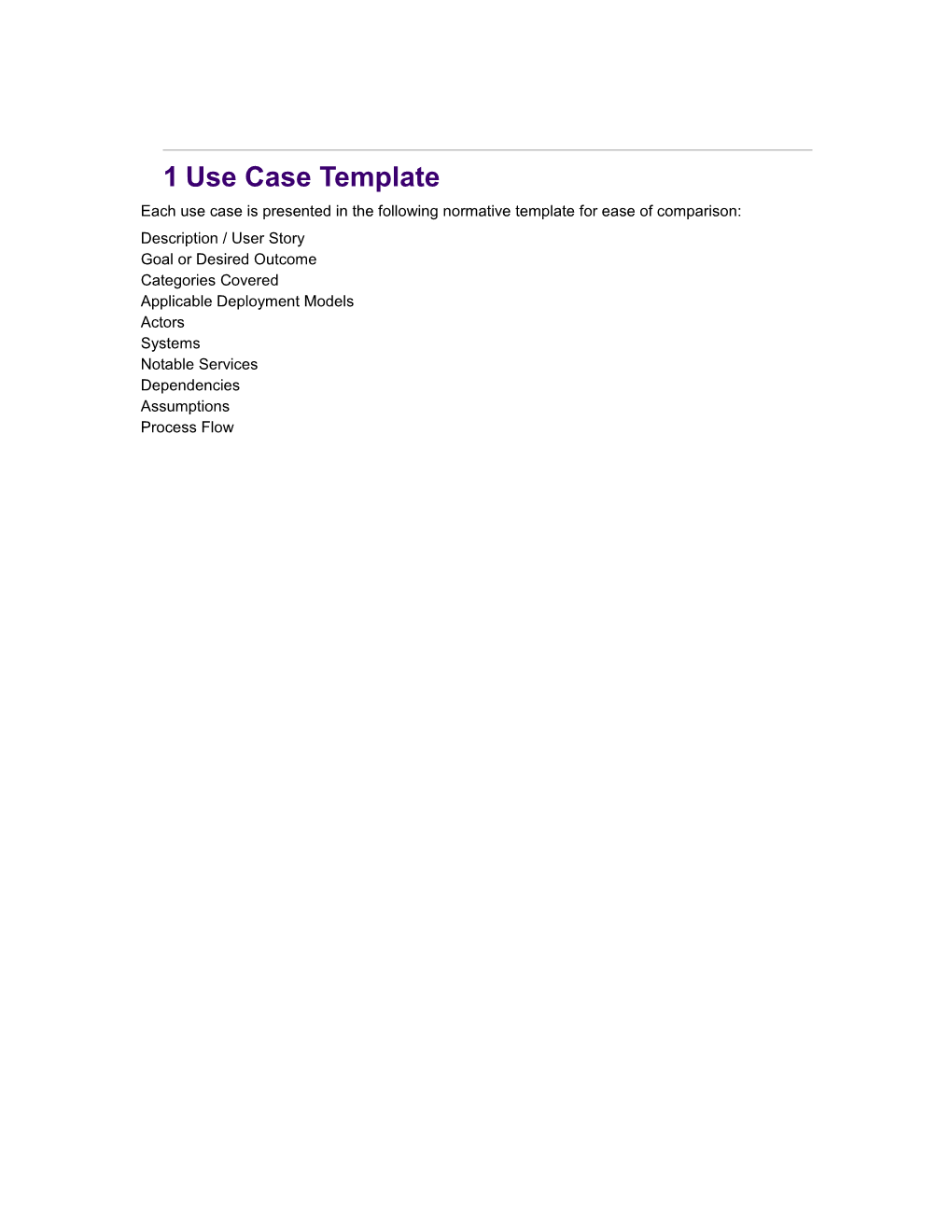 Each Use Case Is Presented in the Following Normative Template for Ease of Comparison