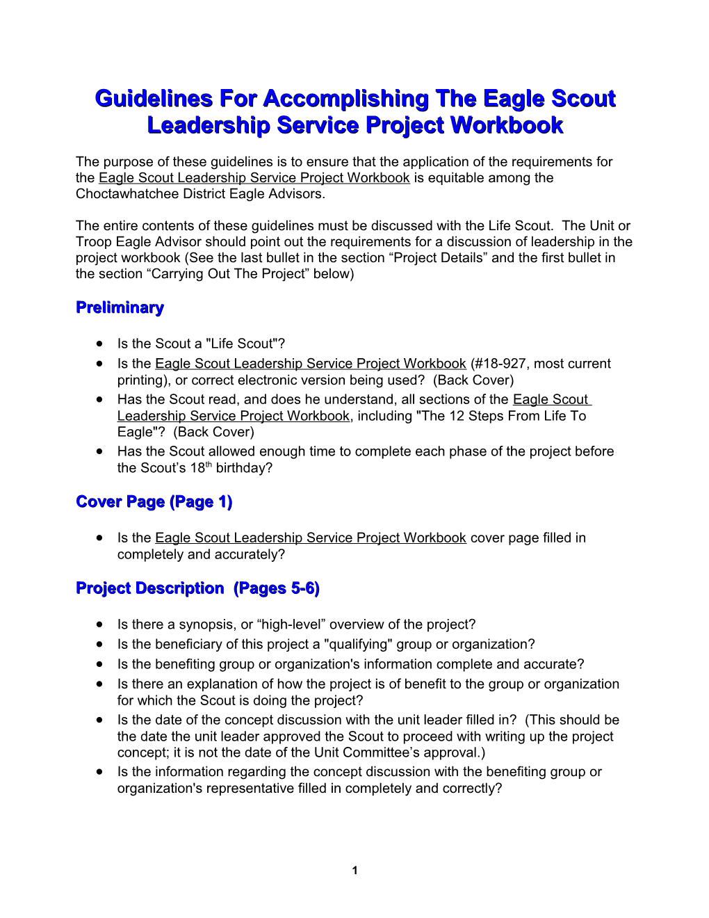 Eagle Scout Leadership Service Project Workbook Checklist