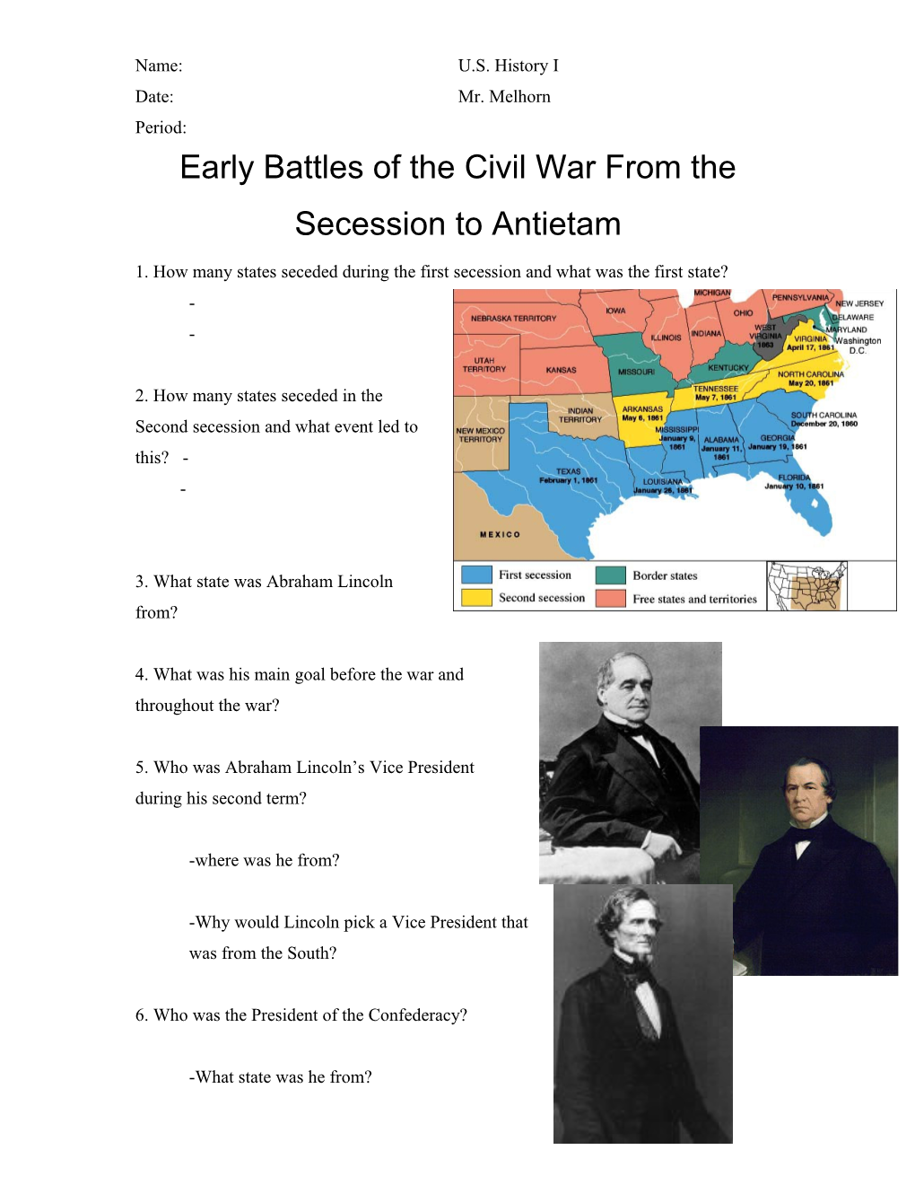 Early Battles of the Civil War from the Secession to Antietam
