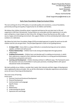 Early Years Foundation Stage Curriculum Policy