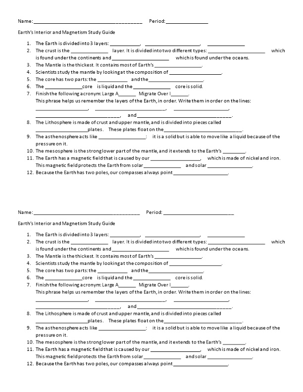 Earth S Interior and Magnetism Study Guide
