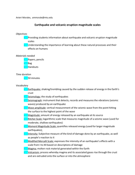 Earthquake and Volcanic Eruption Magnitude Scales