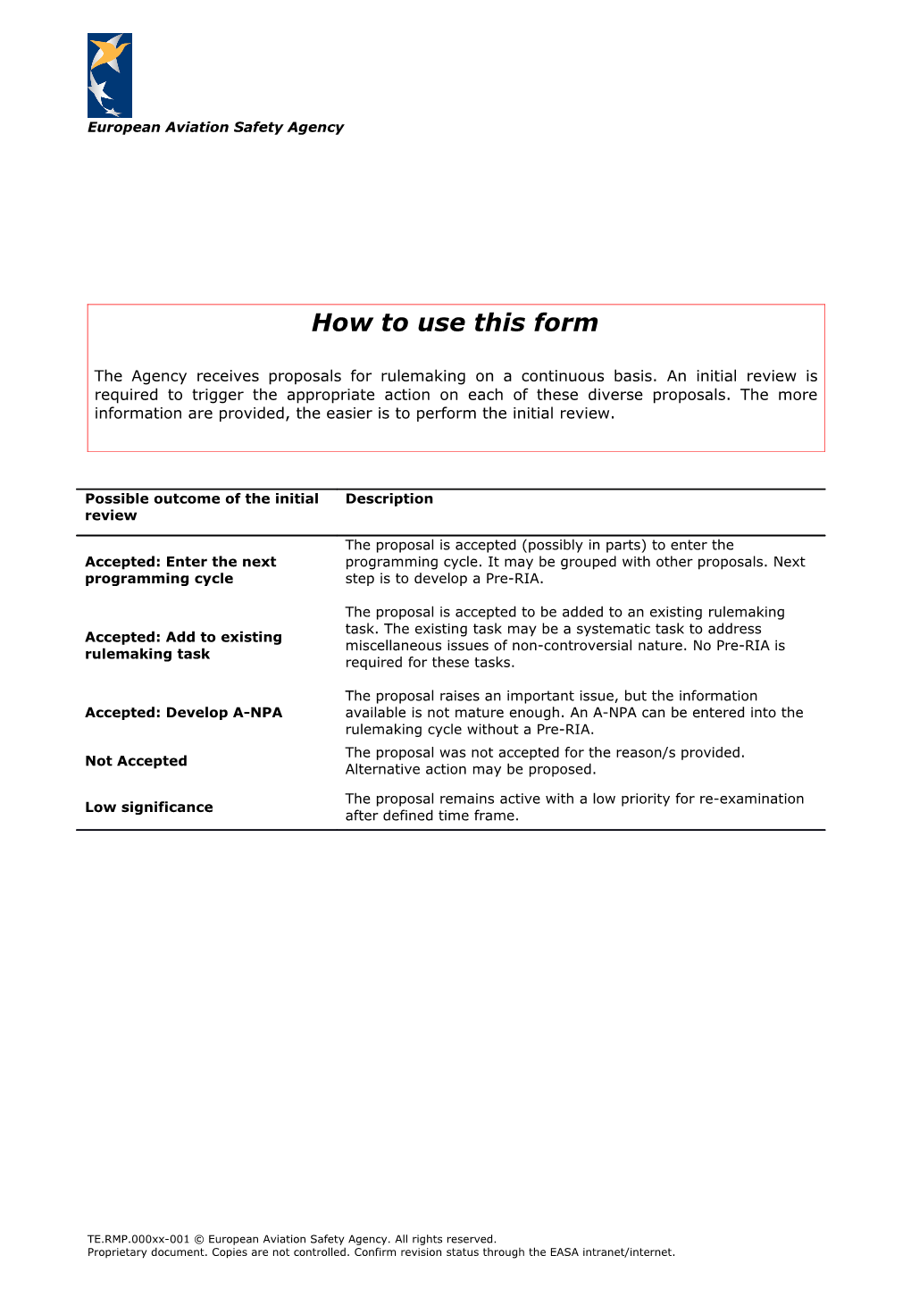 EASA Pre-RIA Template