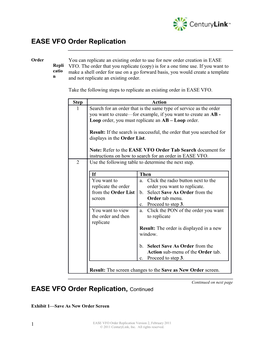 EASE VFO Order Replication