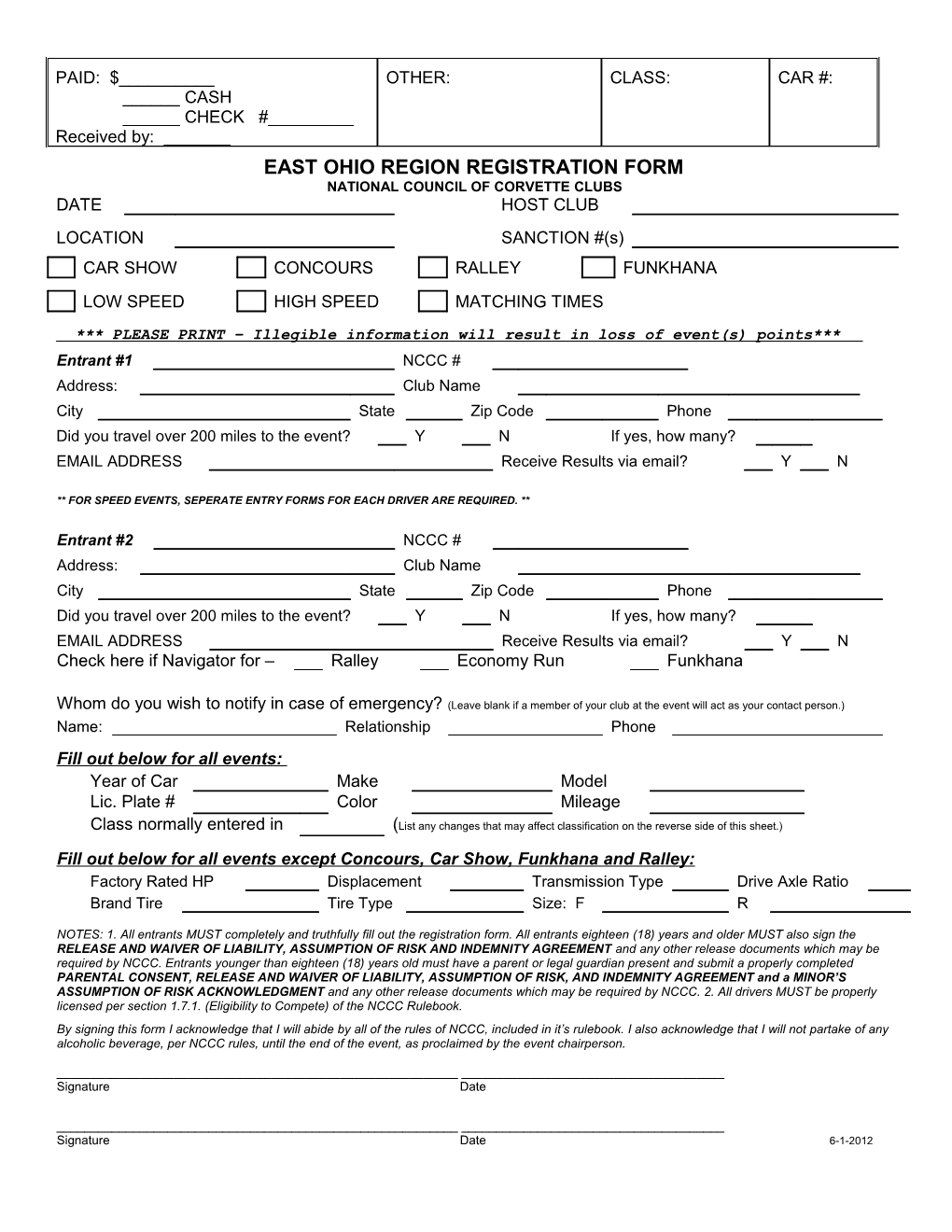 East Ohio Region Registration Form
