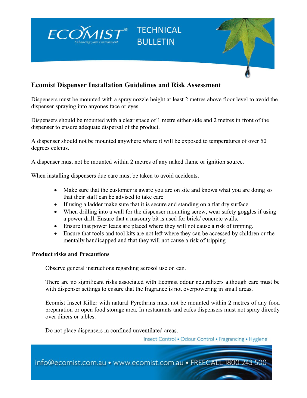 Dispenser Installation Guidelines and Risk Assessment Docest