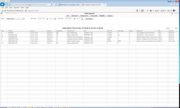 Screenshot of the EDIS GUI displaying the Delay Report