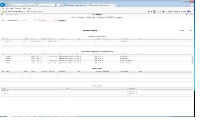 Screenshot of EDIS GUI screen showing the Exposure Report
