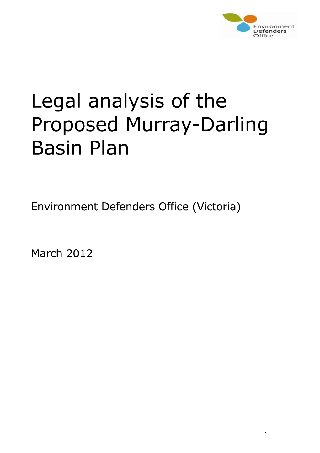 EDO Legal Analysis of the Draft Murray-Darling Basin Plan