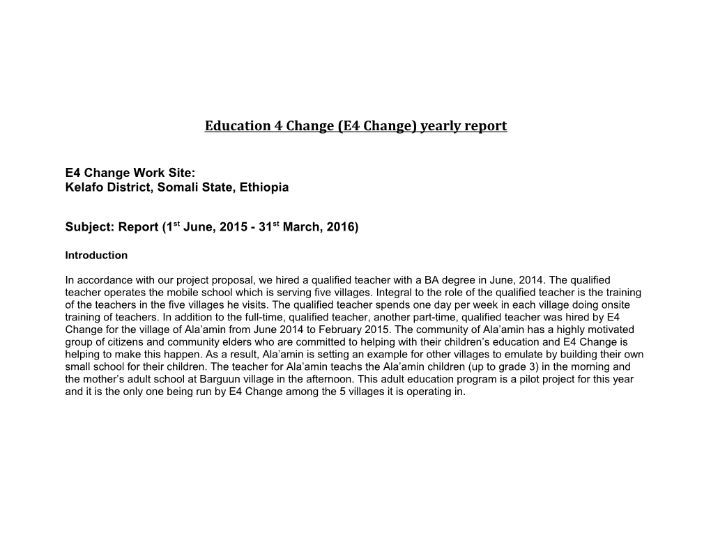 Education 4 Change (E4 Change) Yearly Report