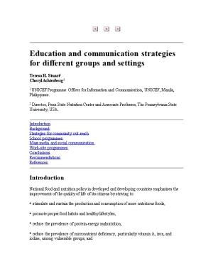 Education and Communication Strategies for Different Groups and Settings