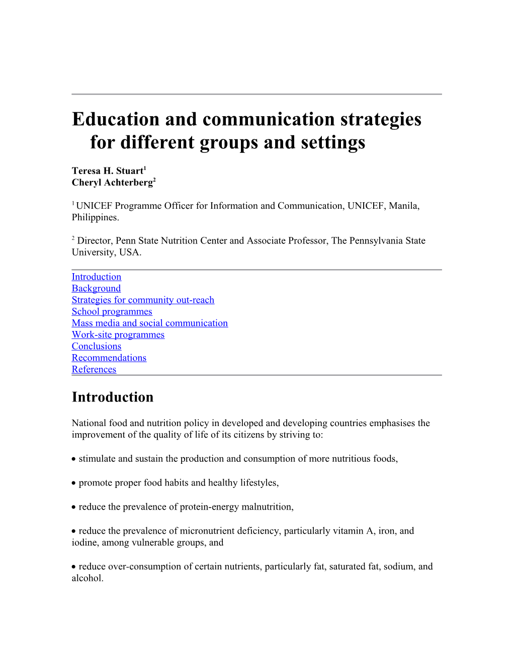 Education and Communication Strategies for Different Groups and Settings