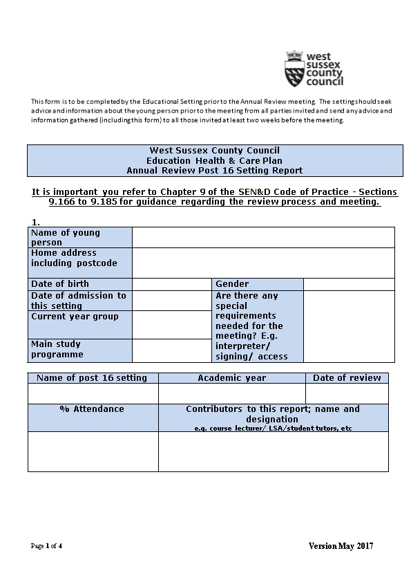 Education Health & Care Plan Review Form