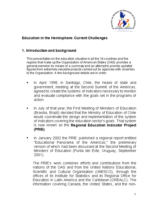 Education in the Hemisphere: Current Challenges