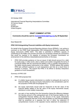 Efrags Draft Comment Letter on IFRIC D25 Extinguishing Financial Liabilities with Equity
