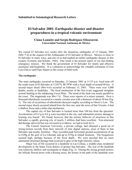 El Salvador 2001: an Earthquake Disaster in a Tropical