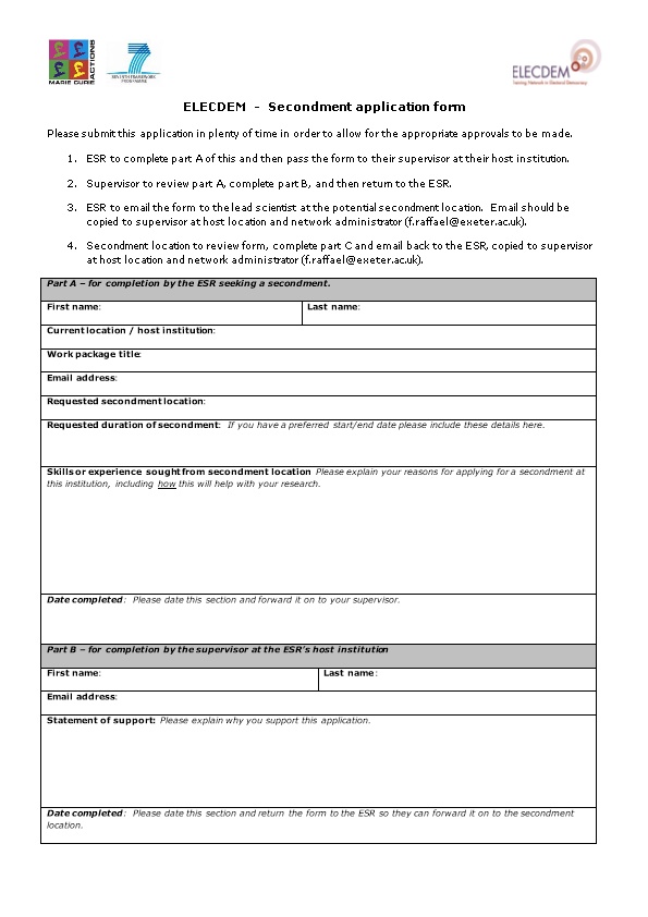 ELECDEM - Secondment Application Form
