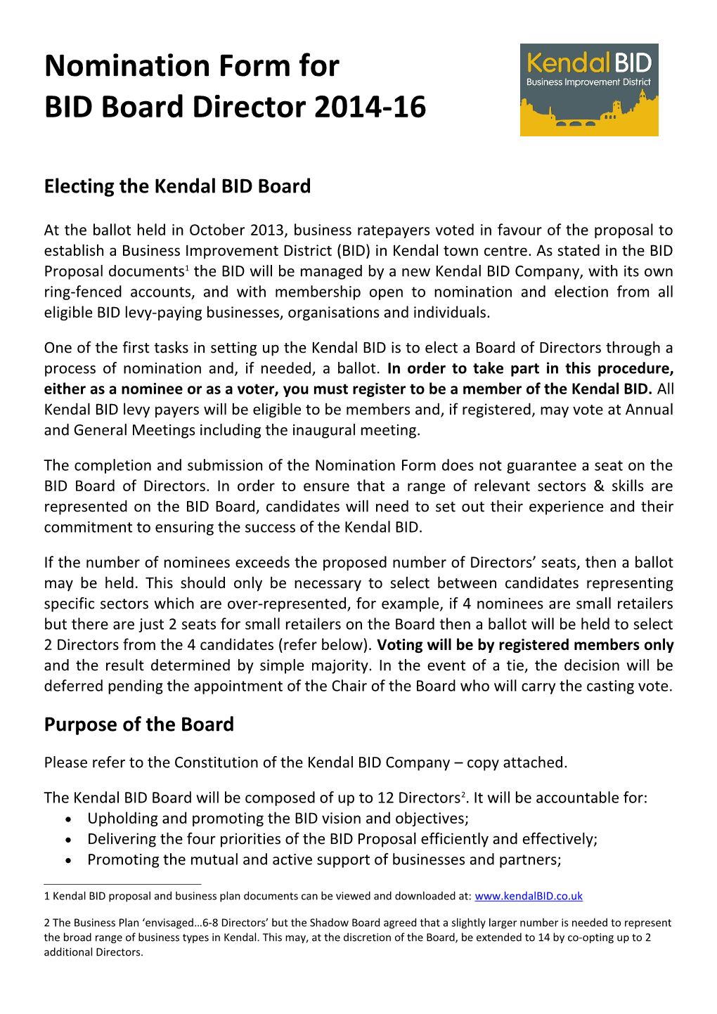 Electing the Kendal BID Board