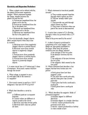 Electricity and Magnetism Worksheet