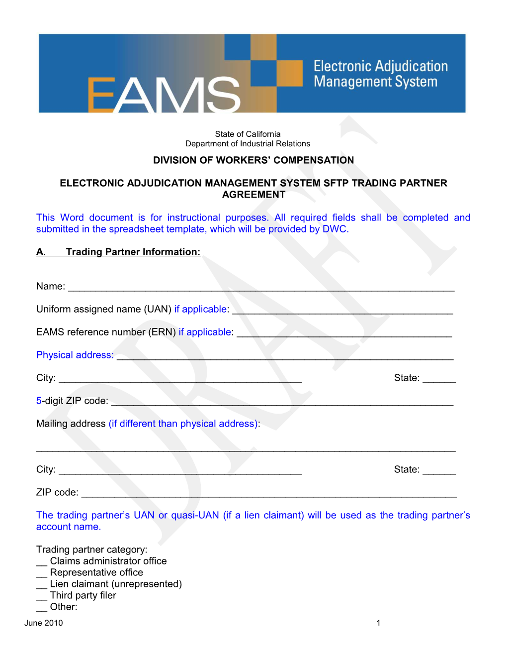 Electronic Adjudication Management System Sftp Trading Partner Agreement