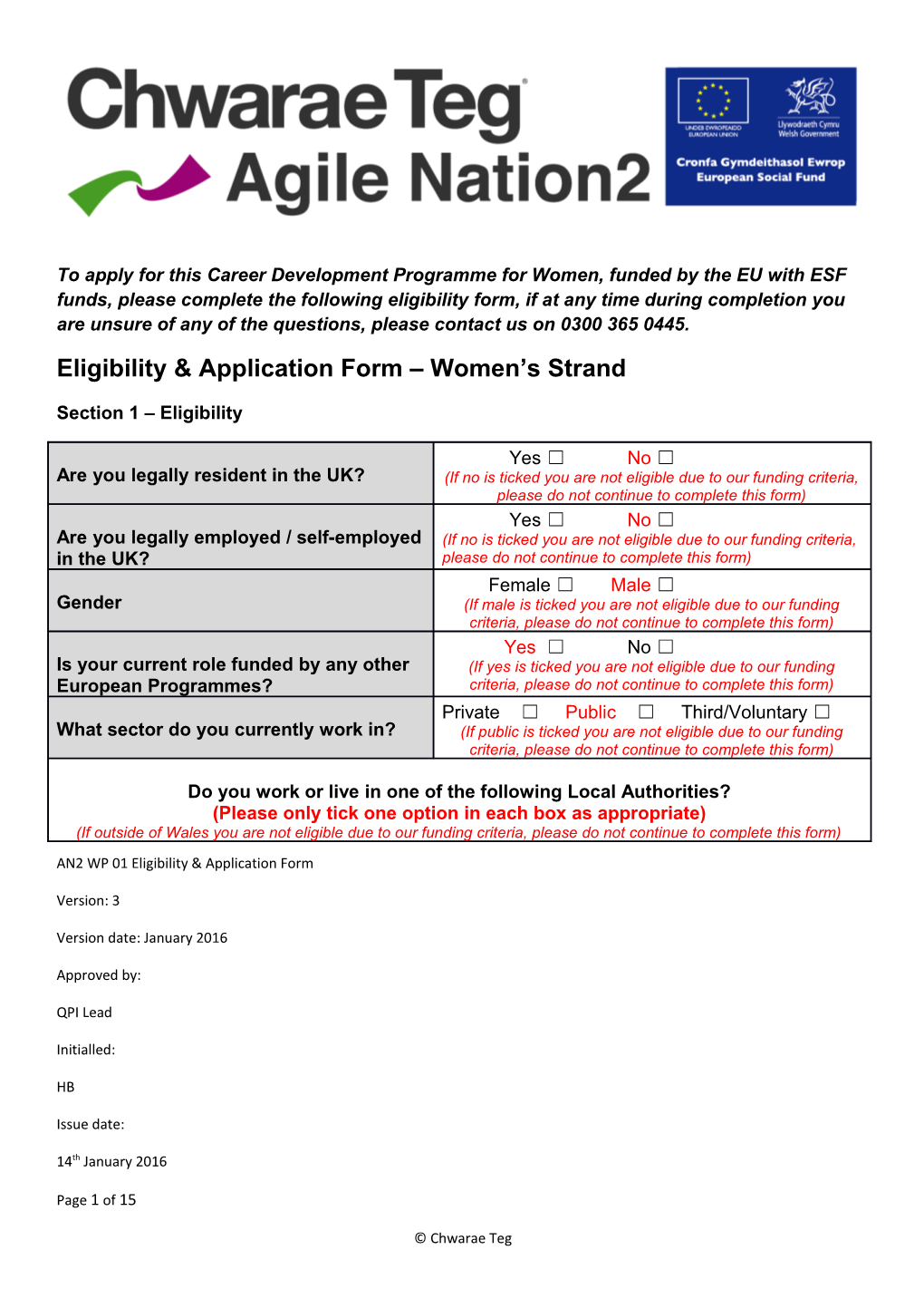 Eligibility & Application Form Women S Strand