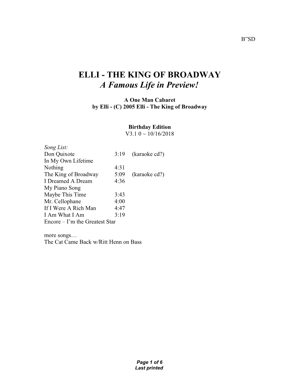 Elli - the King of Broadway