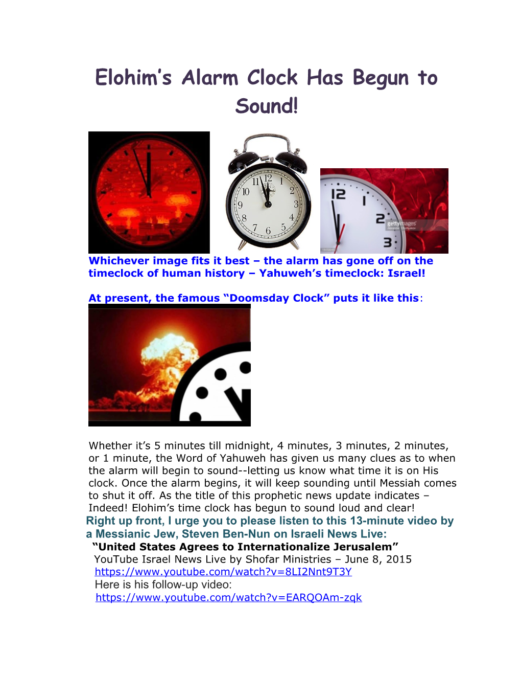 Elohim S Alarm Clock Has Begun to Sound!