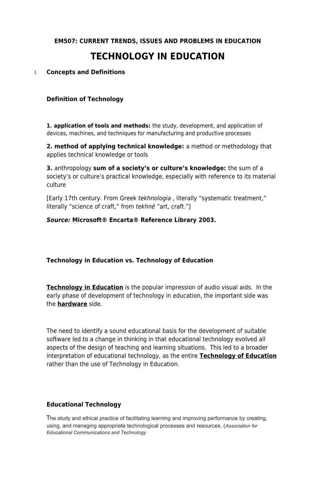 Em507:Current Trends, Issues and Problems in Education