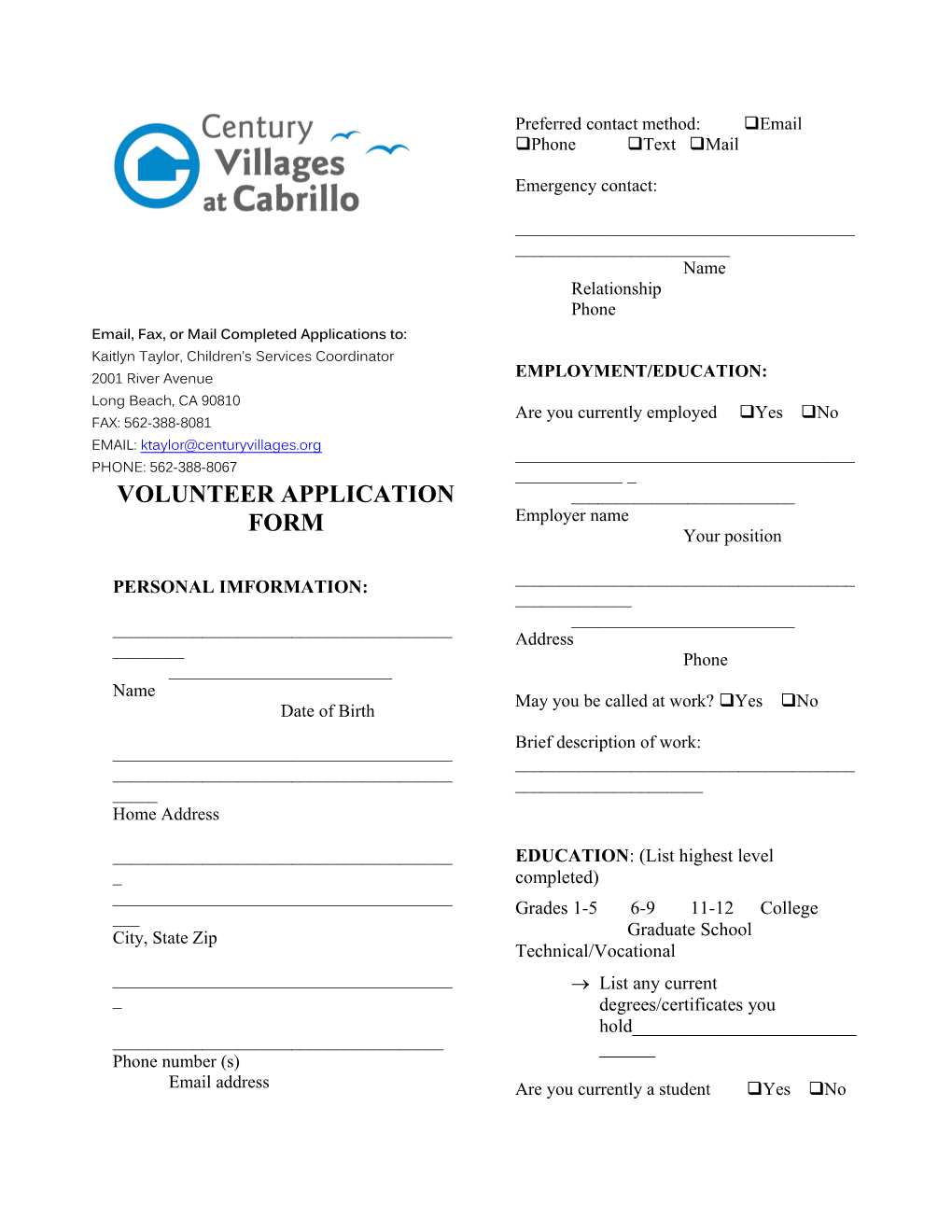 Email, Fax, Or Mail Completed Applications To