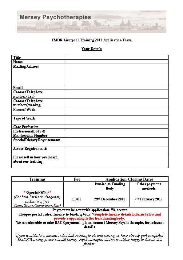 EMDR Liverpool Training Application Form