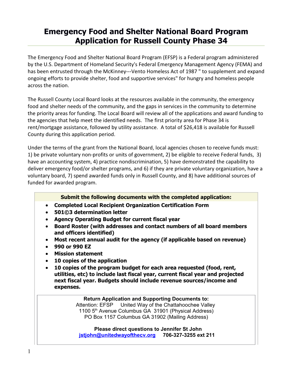 Emergency Food and Shelter National Board Program Application for Russell Countyphase 34