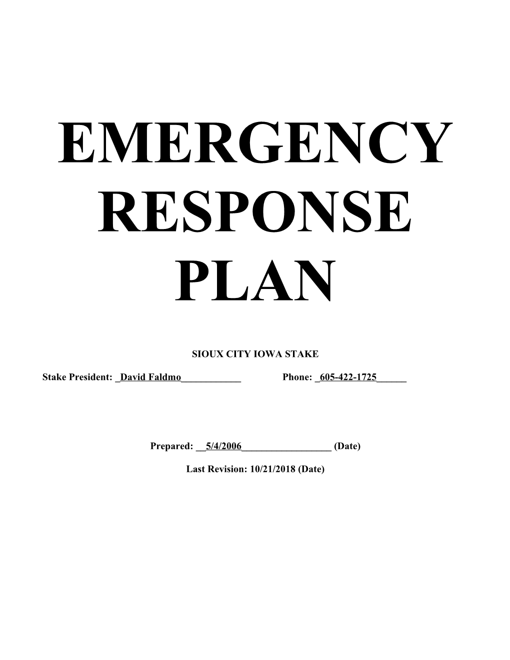 Emergency Response Plan - ______ Ward/Branch