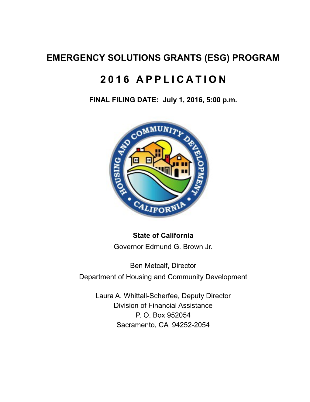 Emergency Solutions Grants (Esg) Program