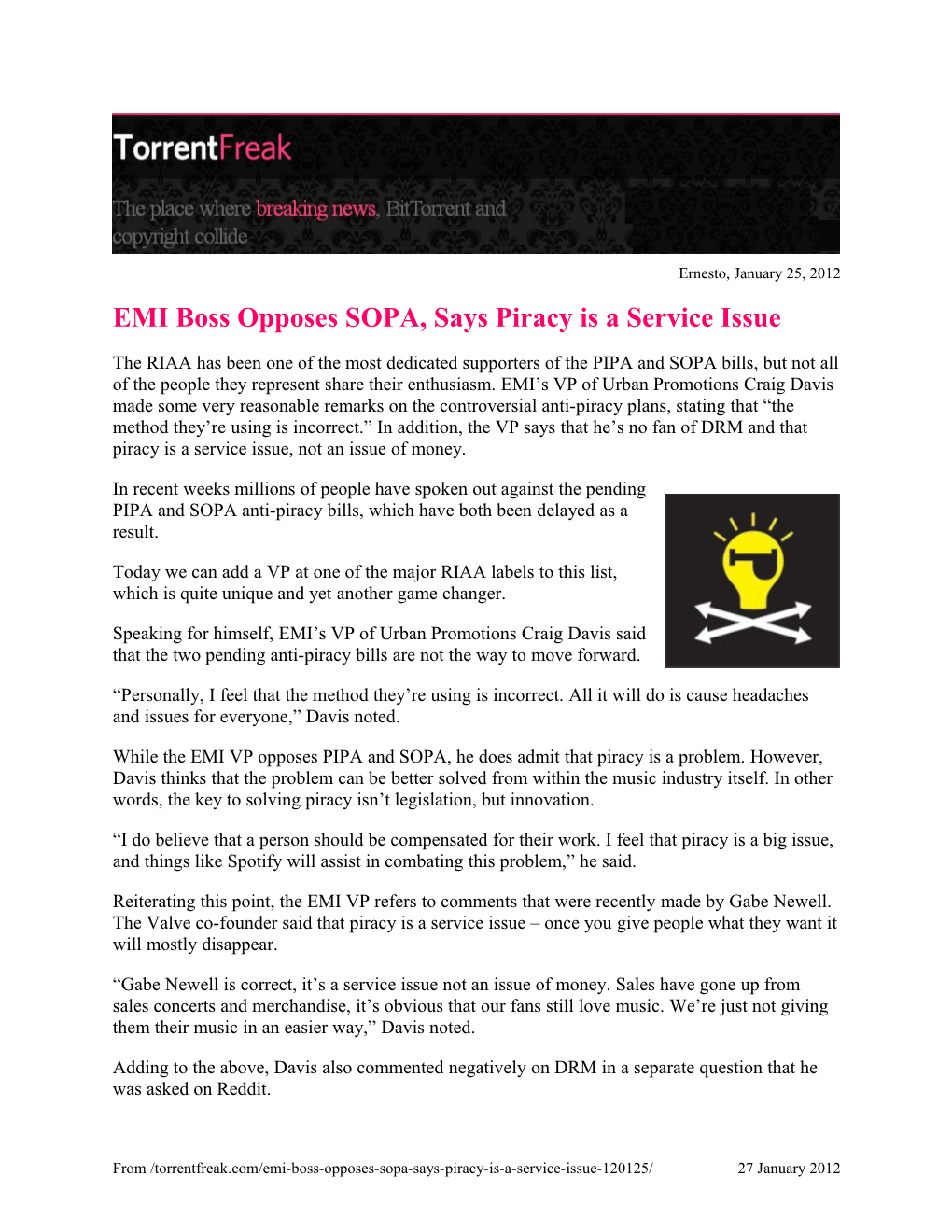 EMI Boss Opposes SOPA, Says Piracy Is a Service Issue