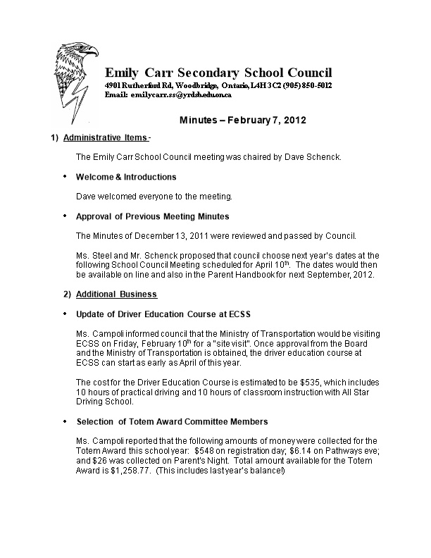 Emily Carr Secondary School Council