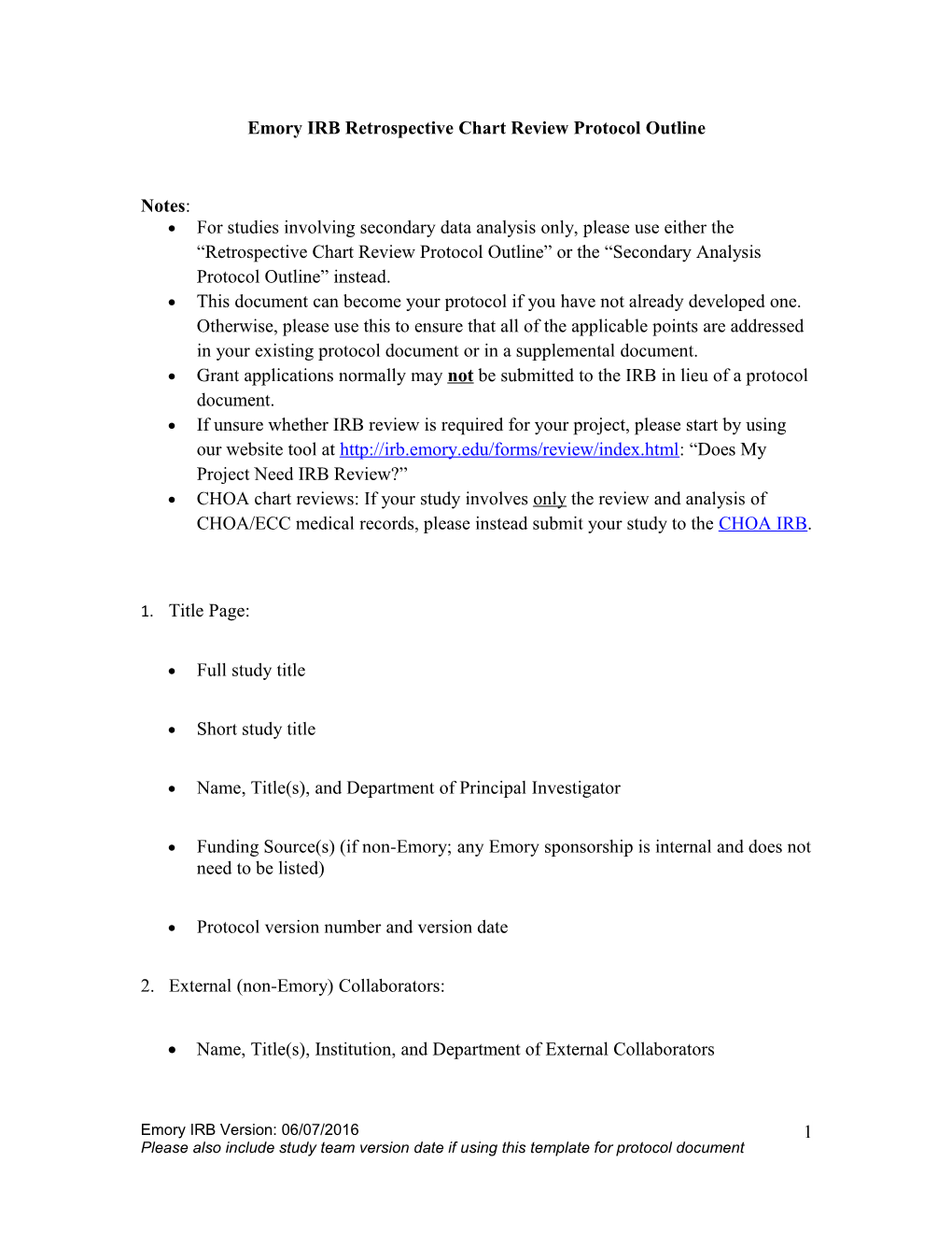 Emory IRB Retrospective Chart Review Protocol Outline - Docest