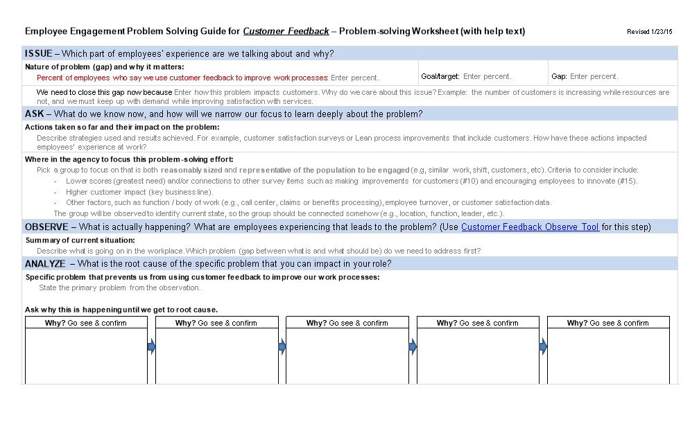 Employee Engagement Problem Solving Guide for Customer Feedback Problem-Solving Worksheet