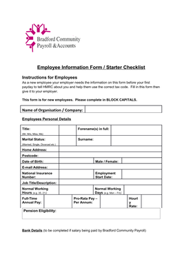 Employee Information Form / Starter Checklist